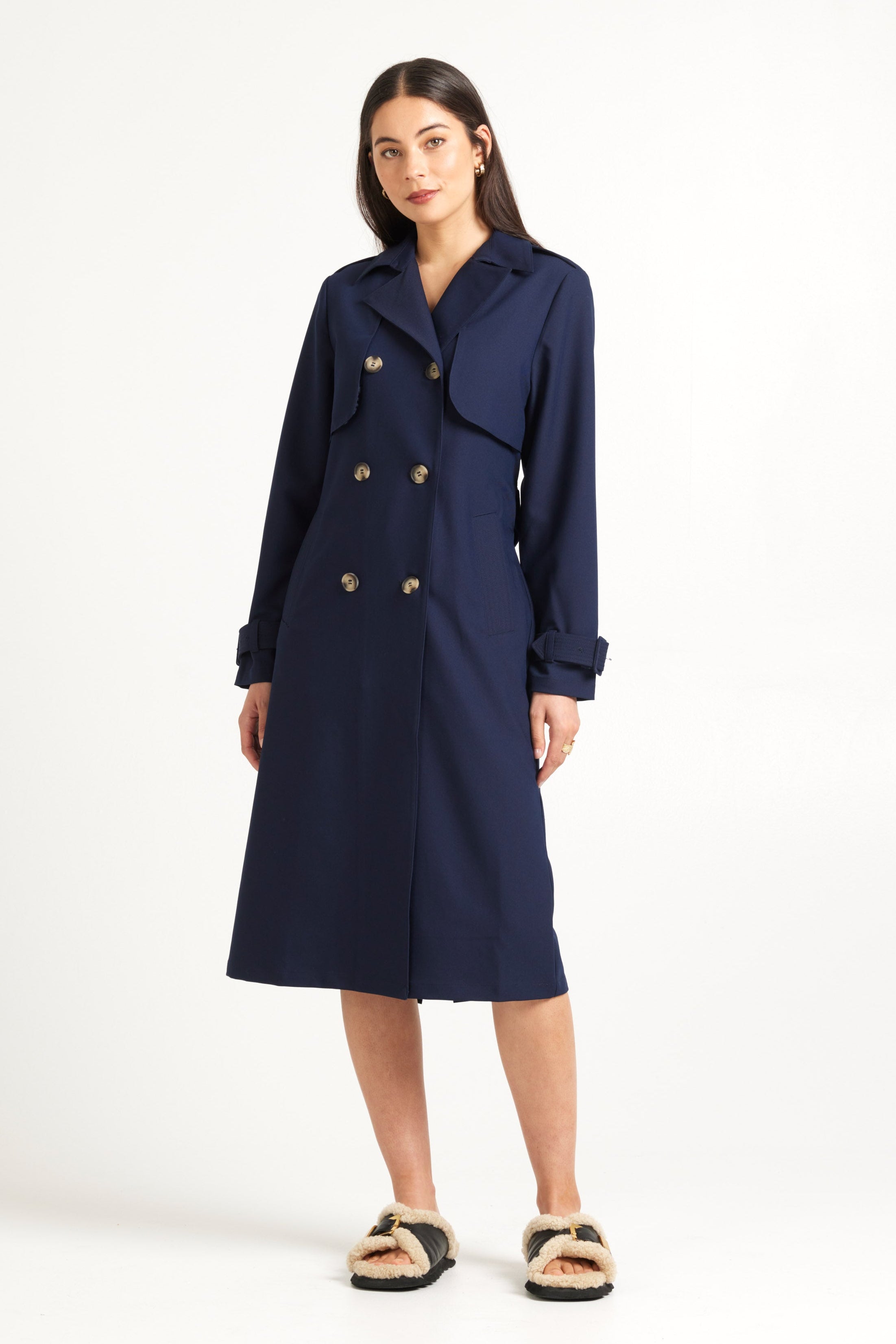 Navy Women's Trench Coat NZ | Women's Outerwear Double Breasted